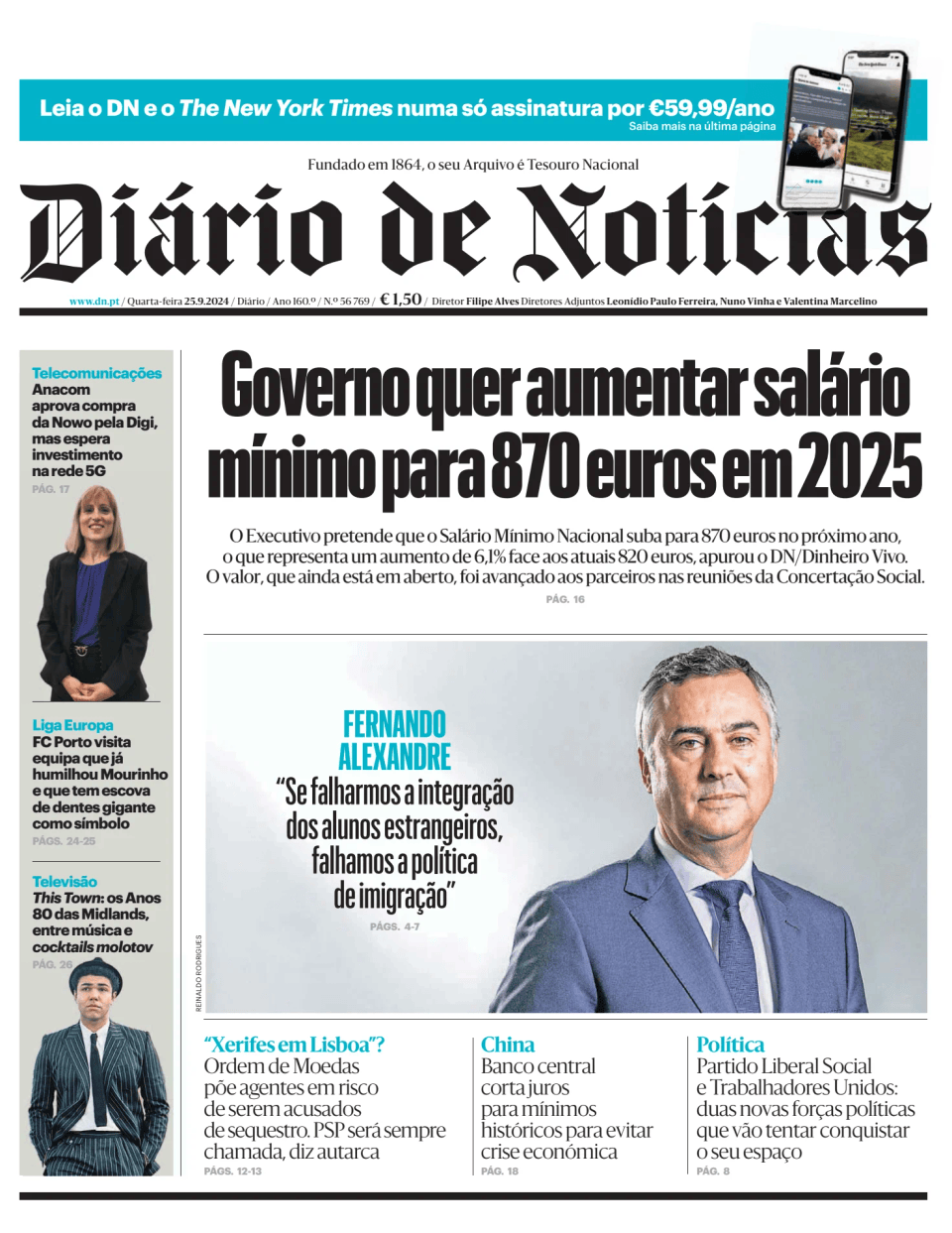 Prima-pagina-Diario de Noticias-edizione-di-oggi-20240925